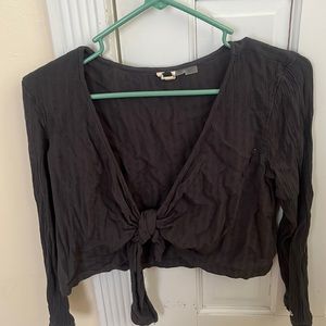 Hailey Bieber x ROXY navy blue tie in front long sleeve crop top